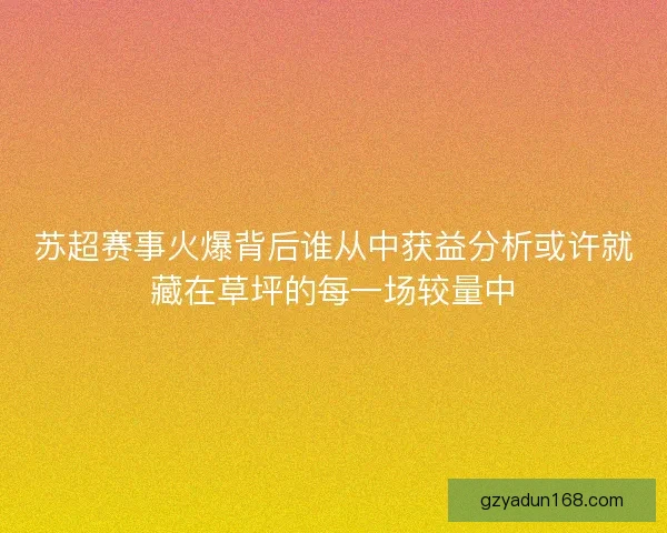 苏超赛事火爆背后谁从中获益分析或许就藏在草坪的每一场较量中 苏超赛事火爆背后谁从中获益分析或许就藏在草坪的每一场较量中