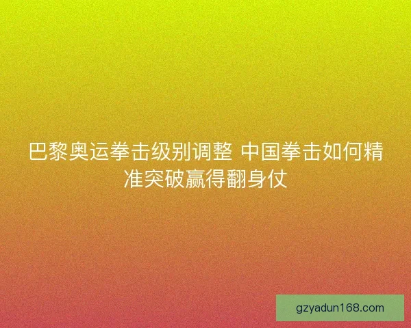 巴黎奥运拳击级别调整 中国拳击如何精准突破赢得翻身仗